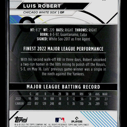 2023 Topps Finest Luis Robert #36 Sky Blue Refractor 293/300
