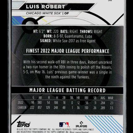 2023 Topps Finest Luis Robert #36 Sky Blue Refractor 140/175