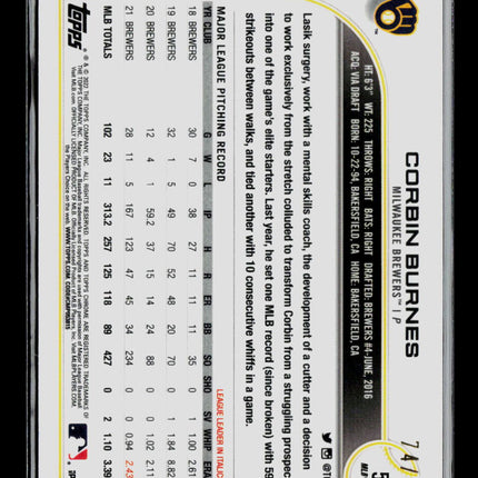 2022 Topps Chrome Corbin Burnes #56 Green Logo /99