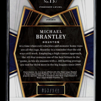 2022 Panini Select Michael Brantley #137 Light Blue Prizm /149