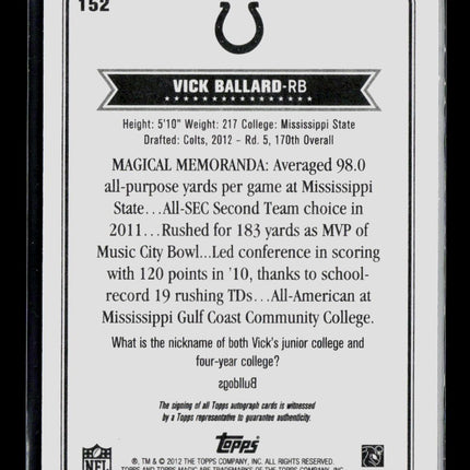 2012 Topps Magic Vick Ballard #152 RC Auto