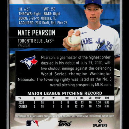 2021 Topps Stadium Club Chrome Nate Pearson #SCCBA-NP RC Auto