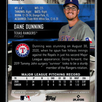 2021 Topps Stadium Club Chrome Dane Dunning #SCCBA-DD RC 37/50 Auto