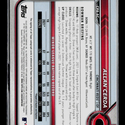 2022 Bowman Chrome Allan Cerda #CPA-AC Auto