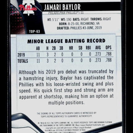 2021 Bowman Platinum Jamari Baylor #TOP-63 Auto