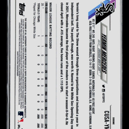 2021 Topps Chrome Yermin Mercedes #CUSA-YM RC Auto