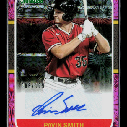 2021 Panini Donruss Pavin Smith #87S-PS Pink Fireworks 088/199 Auto