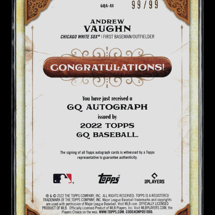 2022 Topps Gypsy Queen Andrew Vaughn #GQA-AV Turquoise 99/99 Auto