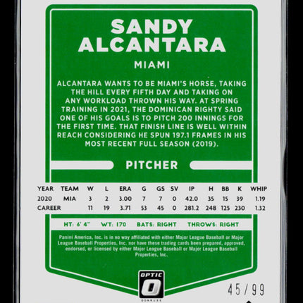2021 Panini Donruss Optic Baseball Sandy Alcantara #159 Blue Velocity /99