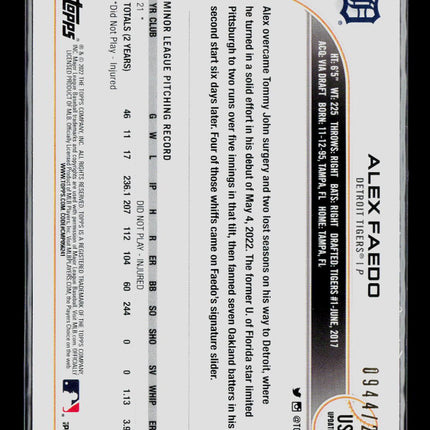 2022 Topps Update Series Alex Faedo #US64 Gold RC 0944/2022