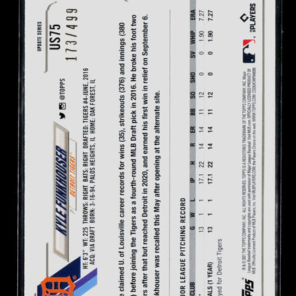 2021 Topps Update Series Kyle Funkhouser #US75 Green Ice 173/499 RC