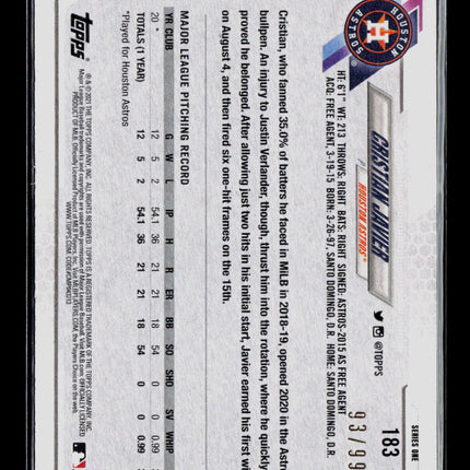 2018 Topps Series 1 Cristian Javier #183 Vintage Stock RC /99