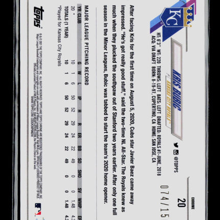 2021 Topps Chrome Kris Bubic #20 Blue 074/150 RC