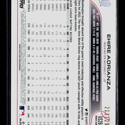 2022 Topps Update Series Ehire Adrianza #US269 Orange Foil /299