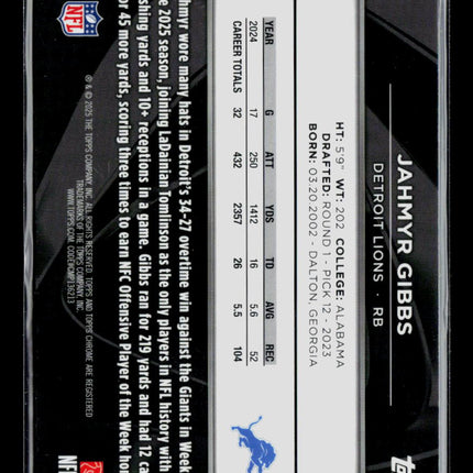 2025 Topps Chrome Black Jahmyr Gibbs #37 Blue 018/150