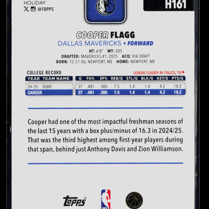2025 Topps Holiday Cooper Flagg #H161 RC