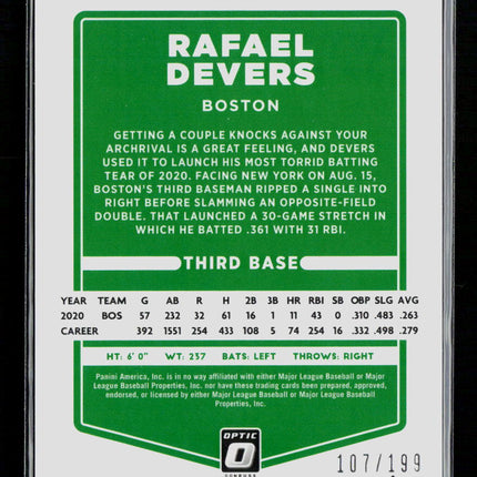 2021 Panini Donruss Optic Baseball Rafael Devers #153 Red White and Blue /199