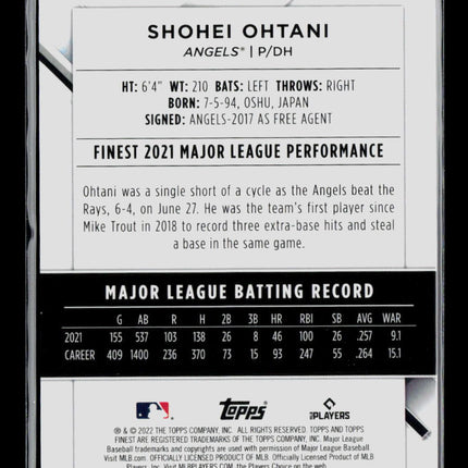 2022 Topps Finest Shohei Ohtani #28 Rose Gold Refractor 52/75