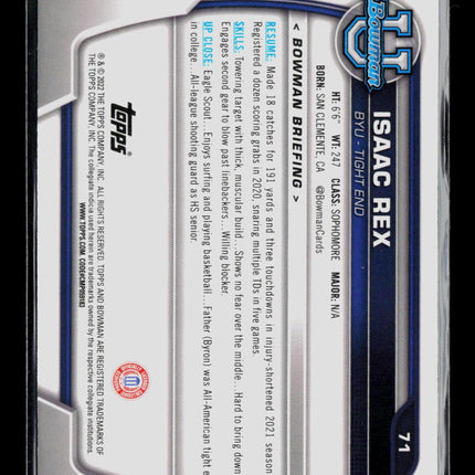 2022 Bowman University Football Isaac Rex #71 Pink