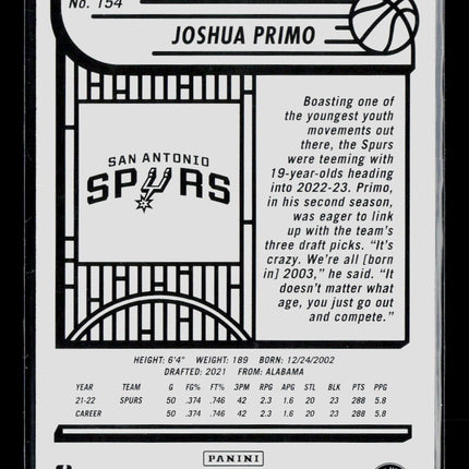 2022 Panini Hoops Joshua Primo #154 Blue