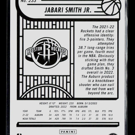 2022 Panini Hoops Basketball Jabari Smith Jr. #233 RC