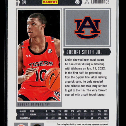 2022 Panini Chronicles Luminance Draft Picks Jabari Smith Jr. #34 RC