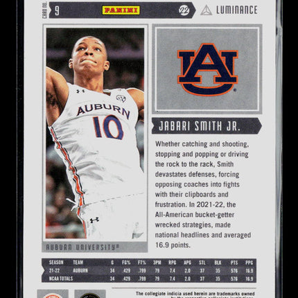 2022 Panini Chronicles Luminance Draft Picks Jabari Smith Jr. #9 RC