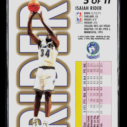 1993 Fleer NBA Draft Lottery Pick Isaiah Rider #5 of 11