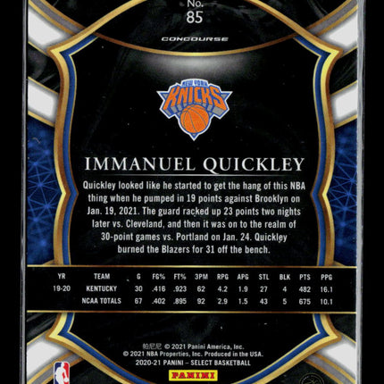2021 Panini Select Immanuel Quickley #85 RC
