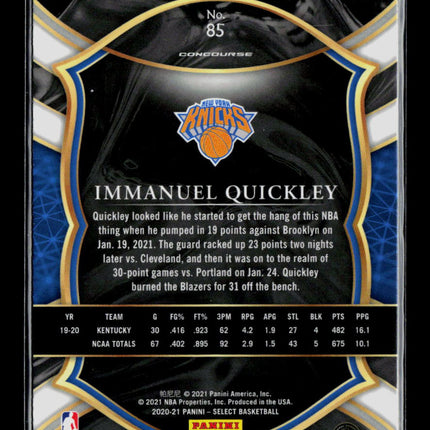 2021 Panini Select Basketball Immanuel Quickley #85 RC