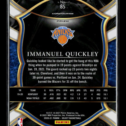 2021 Panini Select Immanuel Quickley #85 Blue Cracked Ice RC
