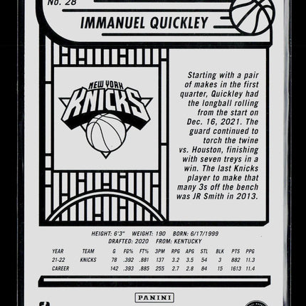 2022 Panini Hoops Immanuel Quickley #28 Blue