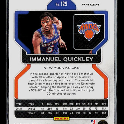 2021 Panini Prizm Immanuel Quickley #129 Green