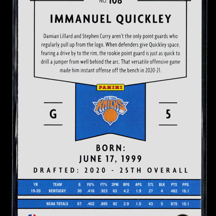 2021 Panini Chronicles Panini Immanuel Quickley #108 RC