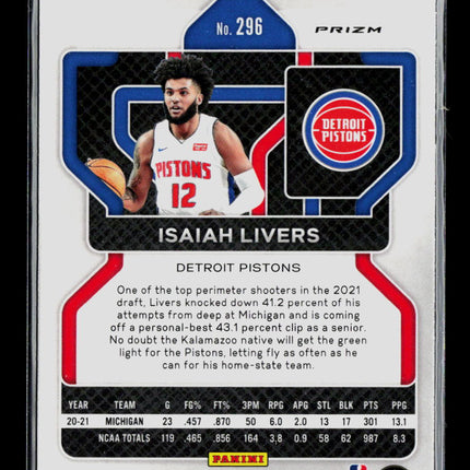 2021 Panini Prizm Isaiah Livers #296 Green RC