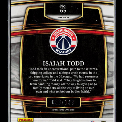 2022 Panini Select Isaiah Todd #65 White Prizm RC 036/149