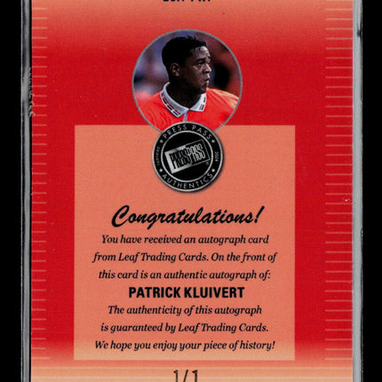 2024 Leaf Press Pass Patrick Kluivert #20A-PK1 1/1 Auto