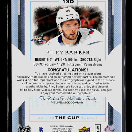 2017 Upper Deck The Cup Riley Barber #130 Rookie Patch 006/249 Auto