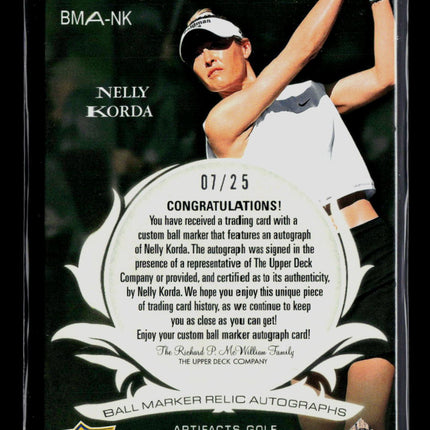 2026 UD Artifacts Golf Nelly Korda #BMA-NK Relic 07/25 Ball Marker Relic Auto