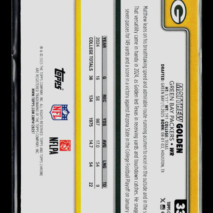 2025 Topps Chrome Matthew Golden #333 RC Neon Pulse