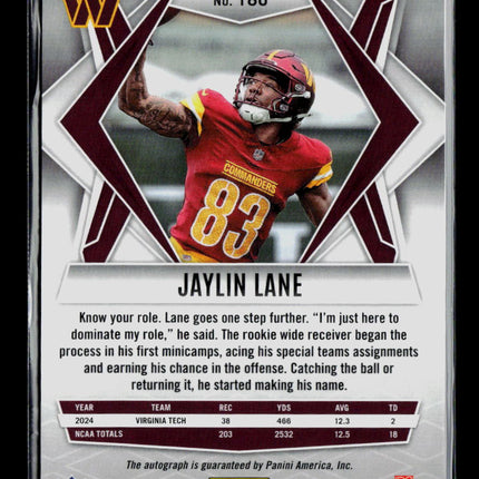 2025 Panini Phoenix Football Jaylin Lane #186 RC Auto