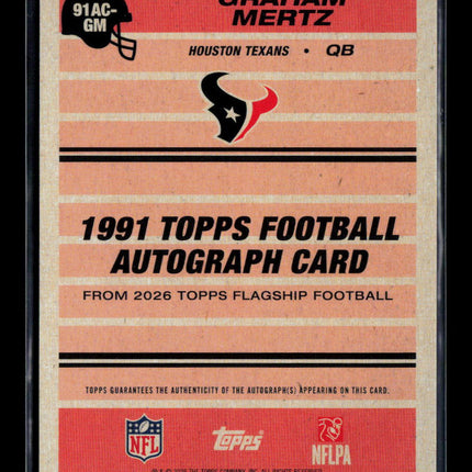 2026 Topps Flagship Football Graham Mertz #91AC-GM Blue 097/150 Auto