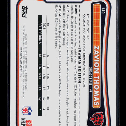 2026 Bowman Zavion Thomas #140 Blue 111/150 RC