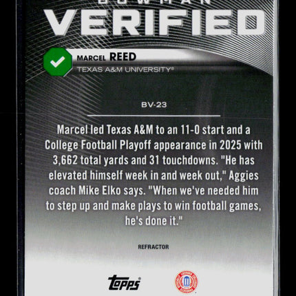 2026 Bowman Chrome Bowman U Verified Marcel Reed #BV-23 Refractor