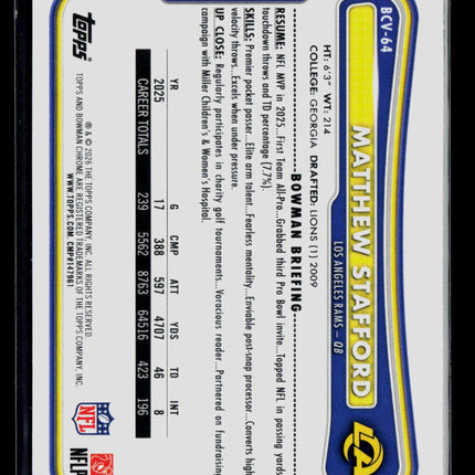 2026 Bowman Chrome Matthew Stafford #BCV-64 Speckle