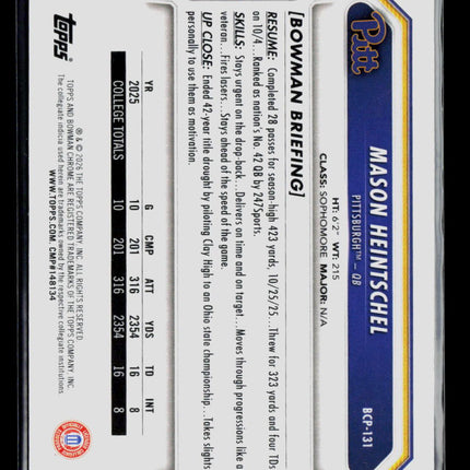 2025 Bowman Chrome University Football Mason Heintschel #BCP-131 Mojo Refractor