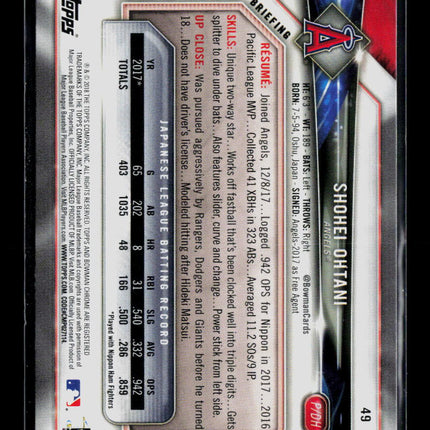 2018 Bowman Shohei Ohtani #49 RC