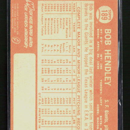 1964 Topps Bob Hendley #189