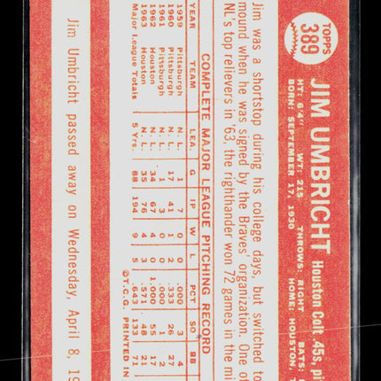 1964 Topps Jim Umbricht #389