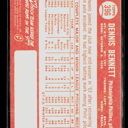 1964 Topps Dennis Bennett #396